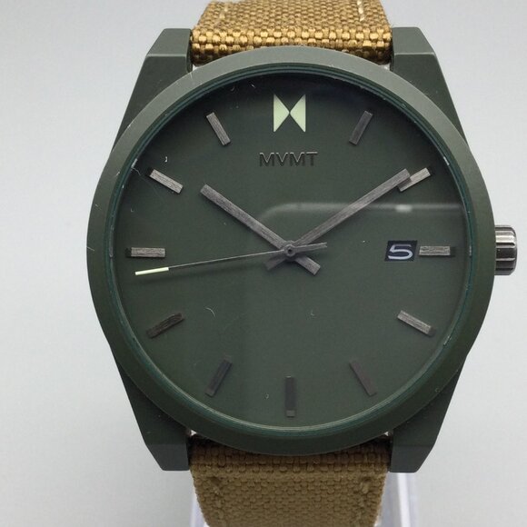 MVMT Element Watch Men 43mm Green Date Tan Nylon Band New Battery main image 15